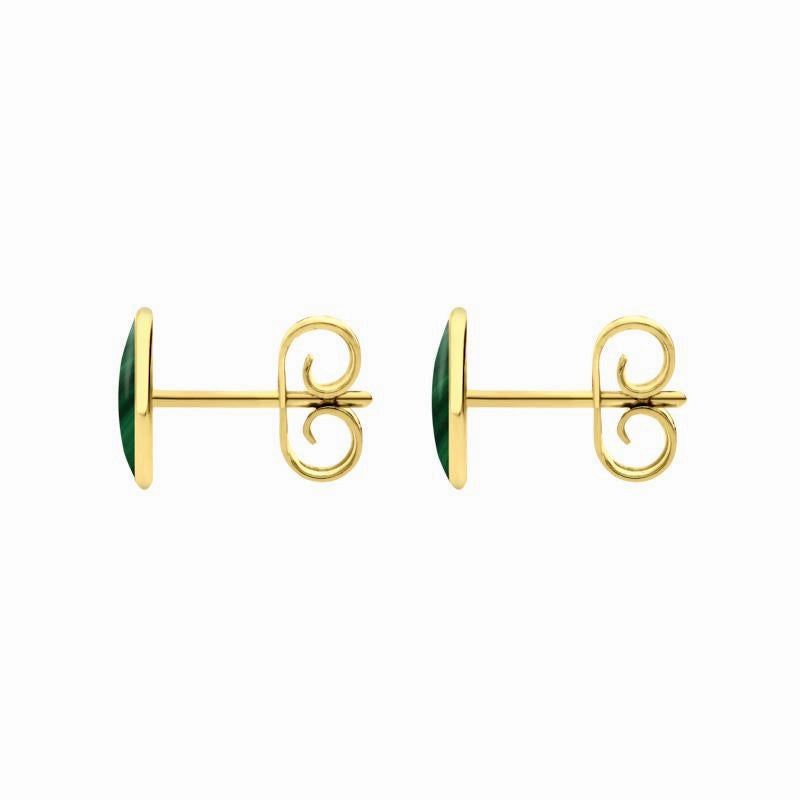 9ct Yellow Gold Malachite 8 x 6mm Classic Medium Oval Stud Earrings