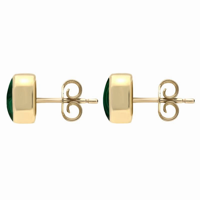 9ct Yellow Gold Malachite Small Dinky Cushion Stud Earrings