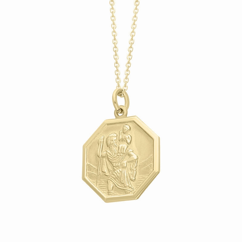 9ct Yellow Gold Medium Octagonal Saint Christopher Necklace