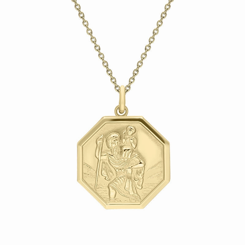 9ct Yellow Gold Medium Octagonal Saint Christopher Necklace