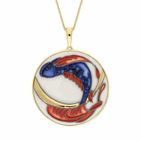 9ct Yellow Gold Moorcroft Carp Round Pendant