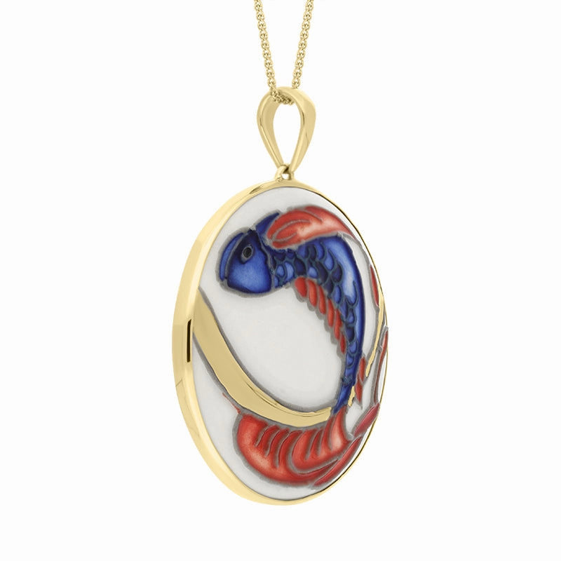 9ct Yellow Gold Moorcroft Carp Round Pendant
