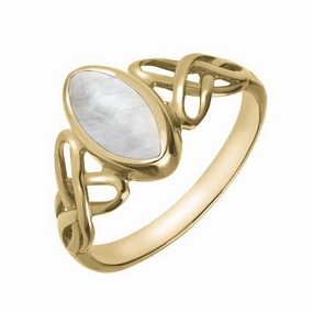 9ct Yellow Gold Mother of Pearl Marquise Celtic Ring