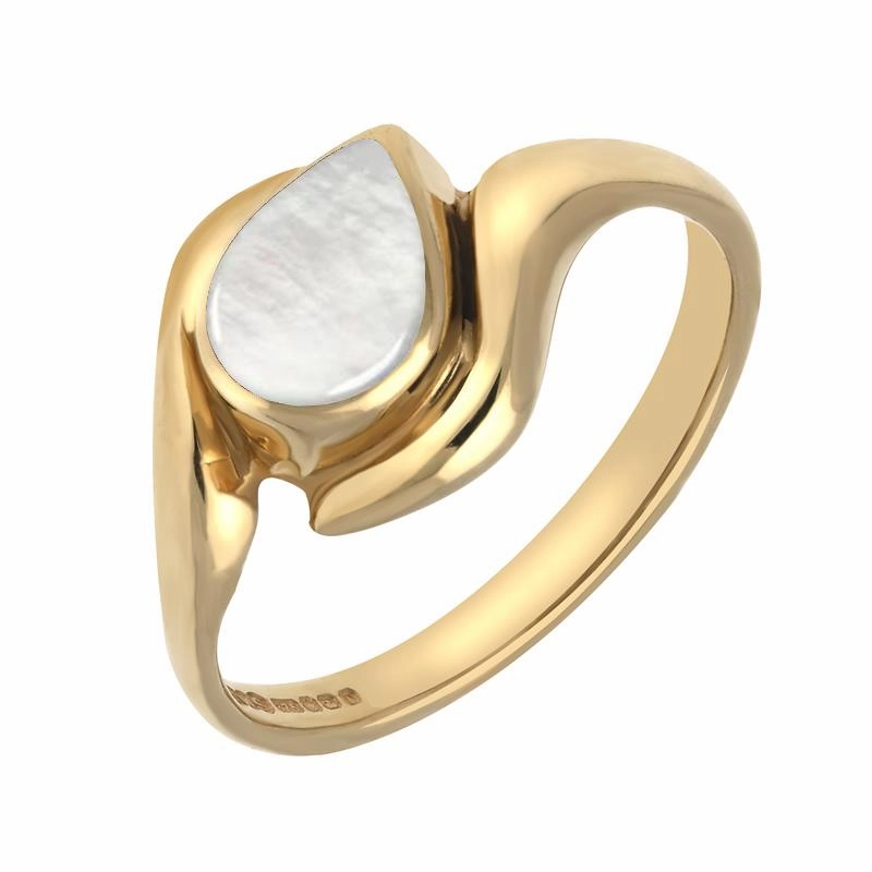 9ct Yellow Gold Mother of Pearl Offset Pear Ring