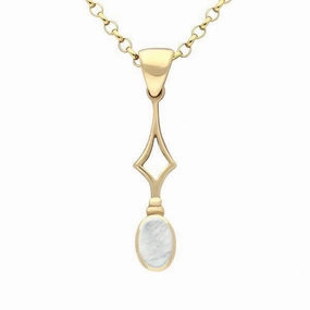 9ct Yellow Gold Mother of Pearl Oval Drop Necklace