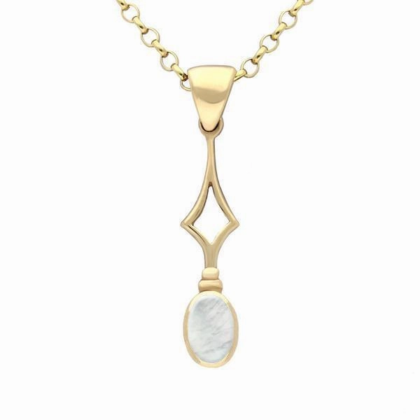 9ct Yellow Gold Mother of Pearl Oval Drop Necklace