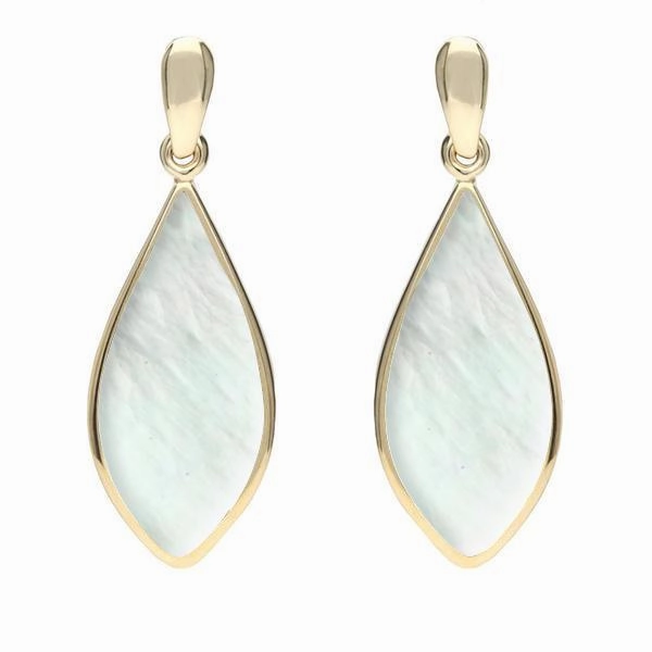 9ct Yellow Gold Mother of Pearl Pointed Pear Drop Earrings