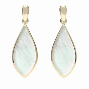 9ct Yellow Gold Mother of Pearl Pointed Pear Drop Earrings