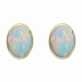 9ct Yellow Gold Opal 8 x 10mm Classic Large Oval Stud Earrings