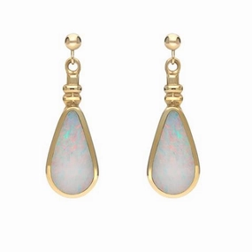 9ct Yellow Gold Opal Bottle Top Pear Drop Earrings