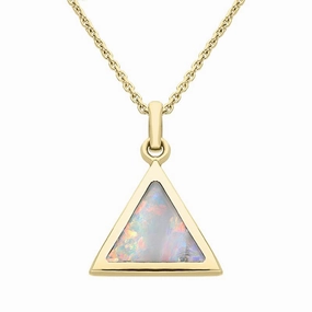 9ct Yellow Gold Opal Flat Triangle Necklace