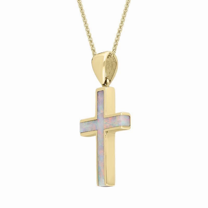 9ct Yellow Gold Opal Medium Cross Necklace D