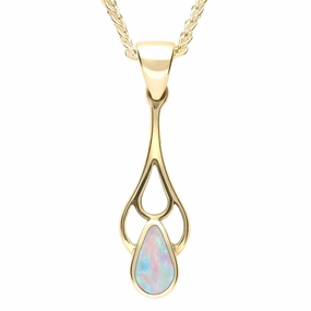 9ct Yellow Gold Opal Pear Spoon Necklace