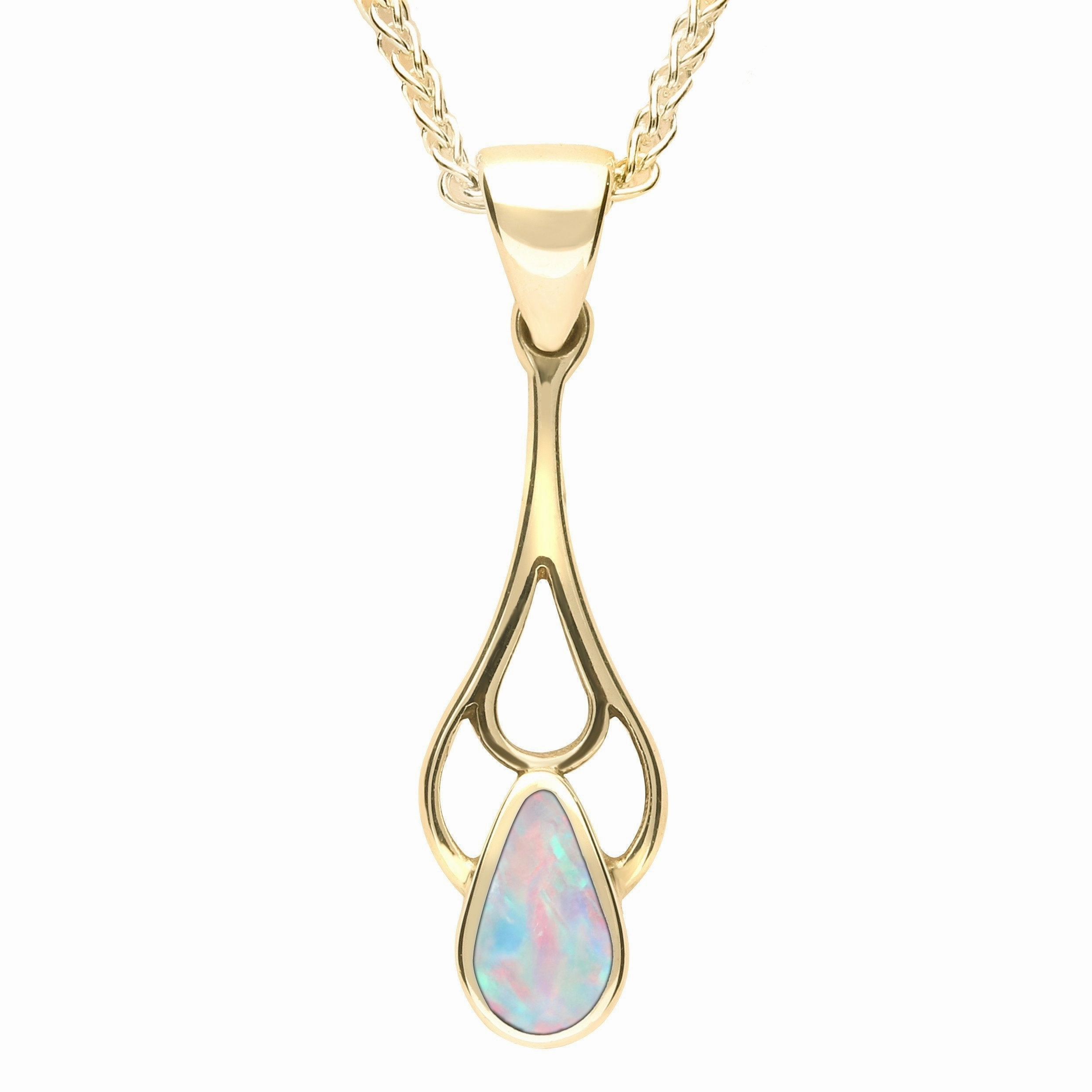 9ct Yellow Gold Opal Pear Spoon Necklace