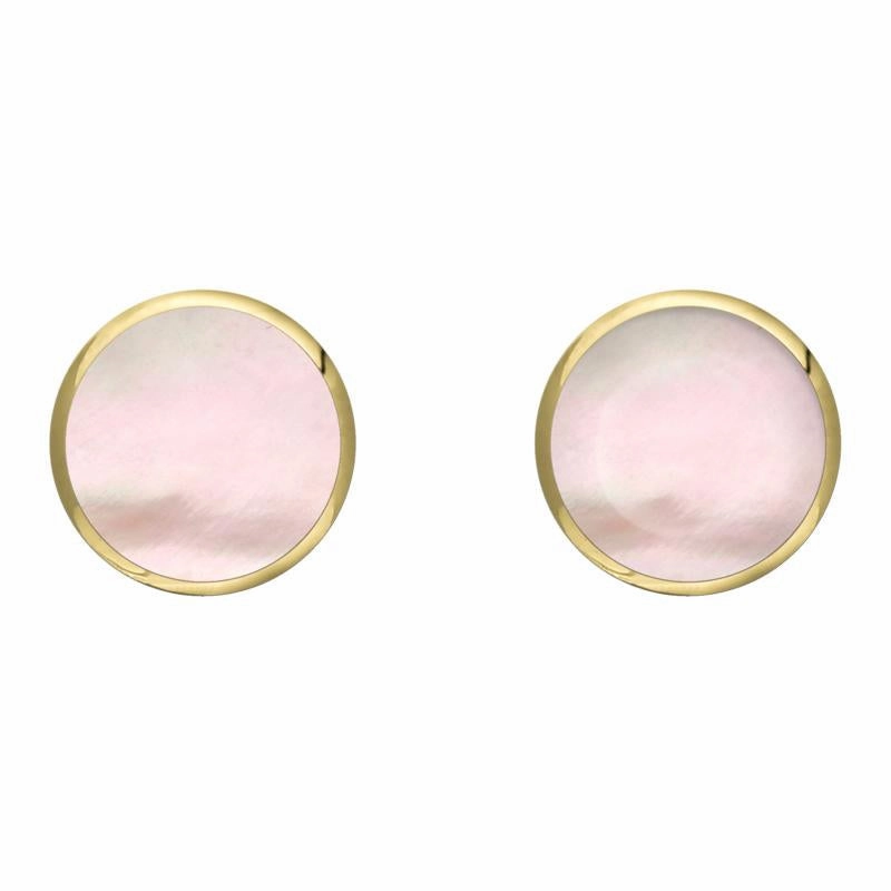 9ct Yellow Gold Pink Mother of Pearl 8mm Classic Large Round Stud Earrings