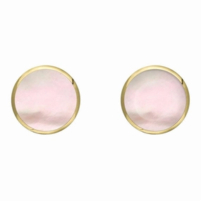 9ct Yellow Gold Pink Mother of Pearl 8mm Classic Large Round Stud Earrings