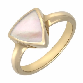 9ct Yellow Gold Pink Mother of Pearl Curved Triangle Ring