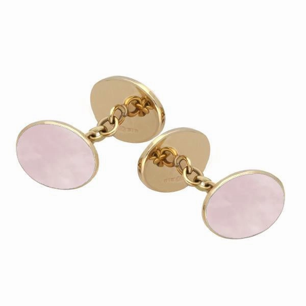 9ct Yellow Gold Pink Mother Of Pearl Four Stone Chain Cufflinks