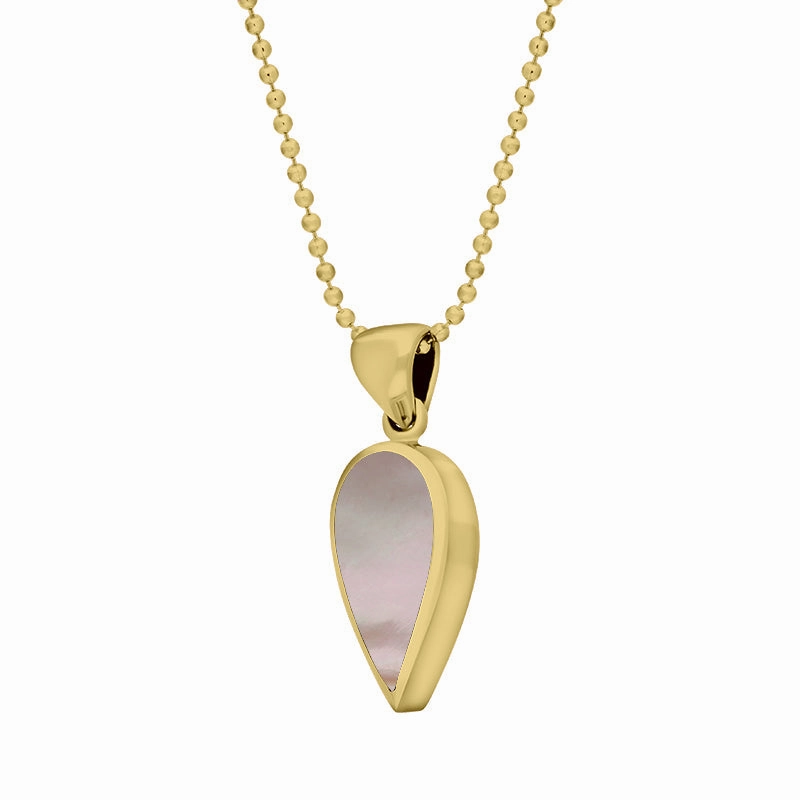 9ct Yellow Gold Pink Mother of Pearl Small Upside Down Pear Necklace