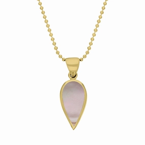 9ct Yellow Gold Pink Mother of Pearl Small Upside Down Pear Necklace