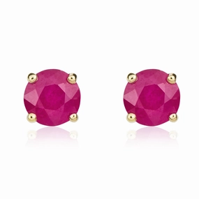 9ct Yellow Gold Ruby 5mm Round Claw Set Stud Earrings