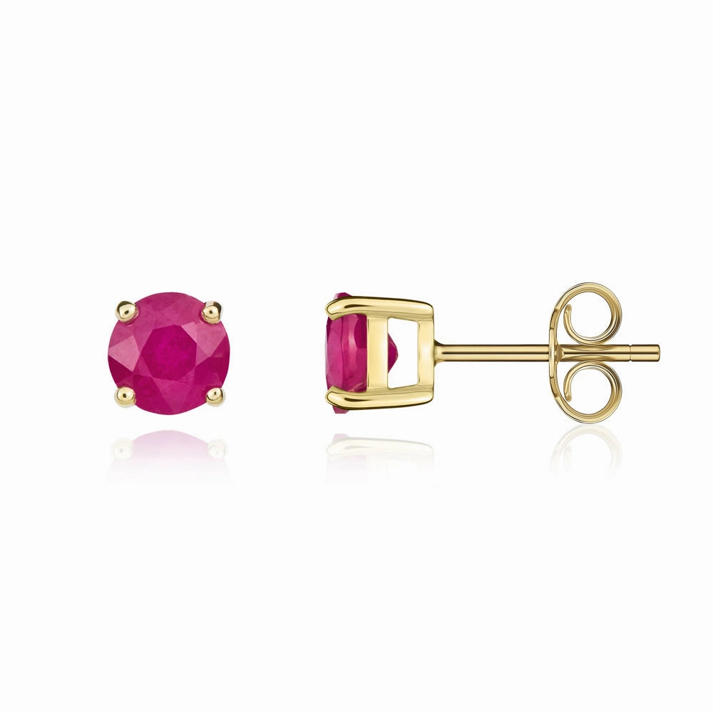 9ct Yellow Gold Ruby 5mm Round Claw Set Stud Earrings