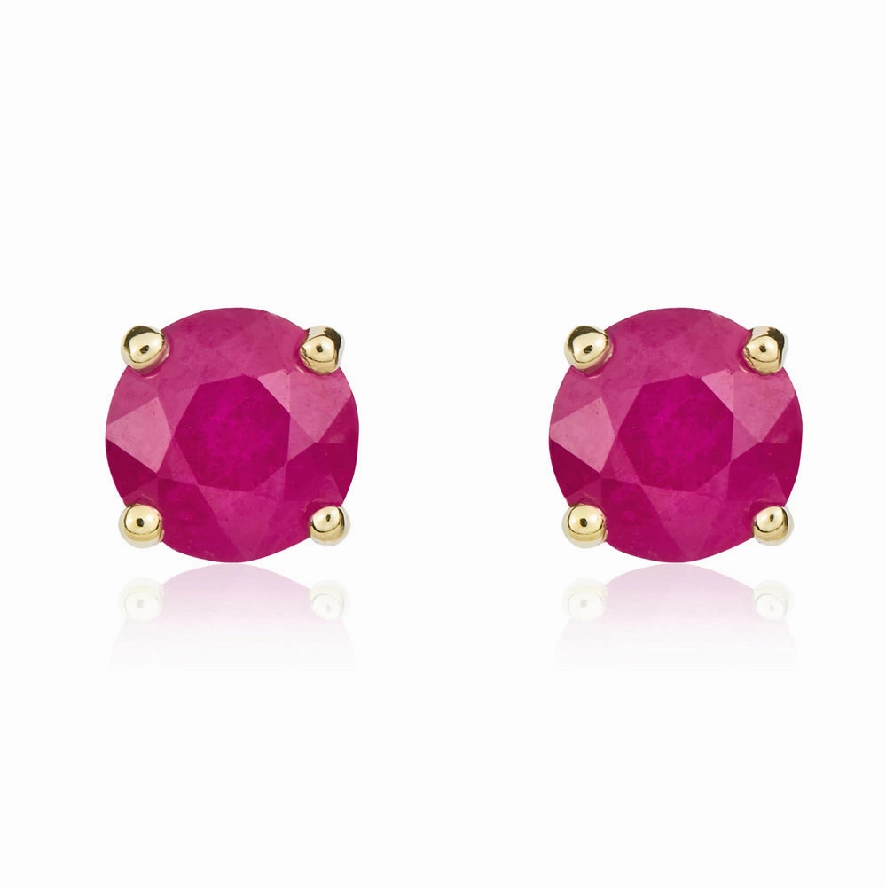9ct Yellow Gold Ruby 5mm Round Claw Set Stud Earrings