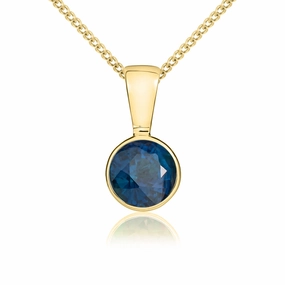 9ct Yellow Gold Sapphire 5mm Round Rub Over Set Necklace
