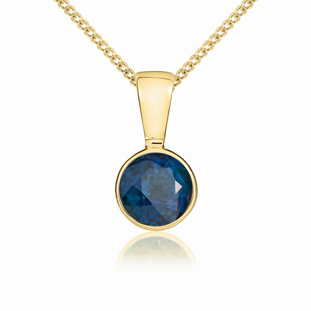 9ct Yellow Gold Sapphire 5mm Round Rub Over Set Necklace