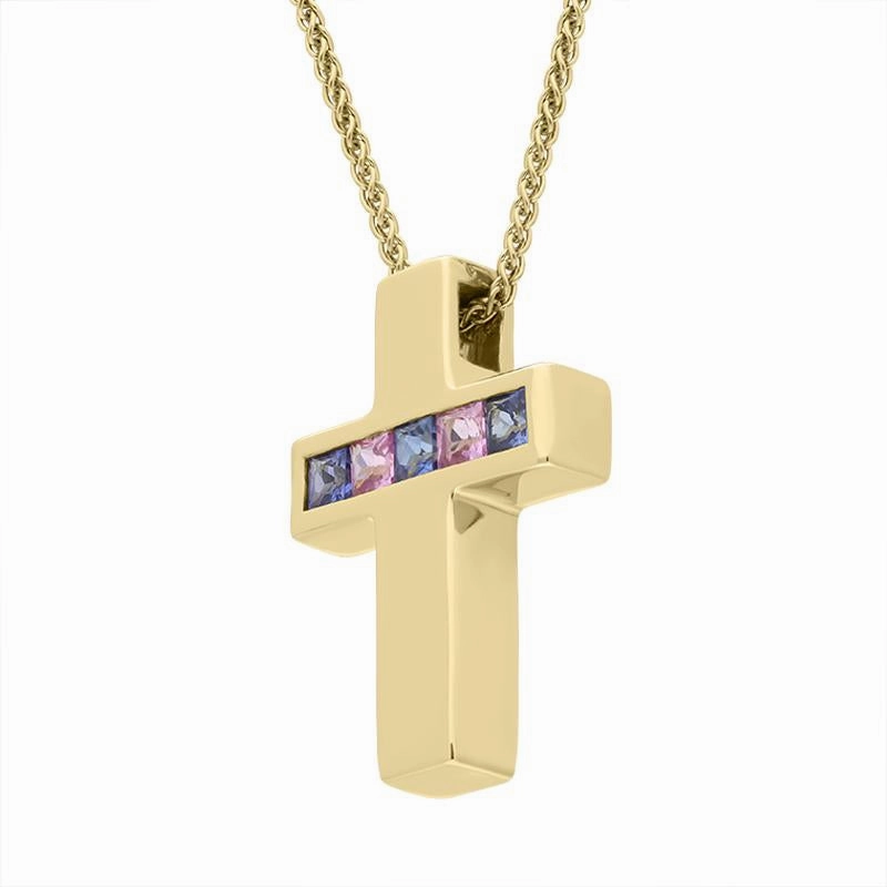9ct Yellow Gold Sapphire Cross Necklace