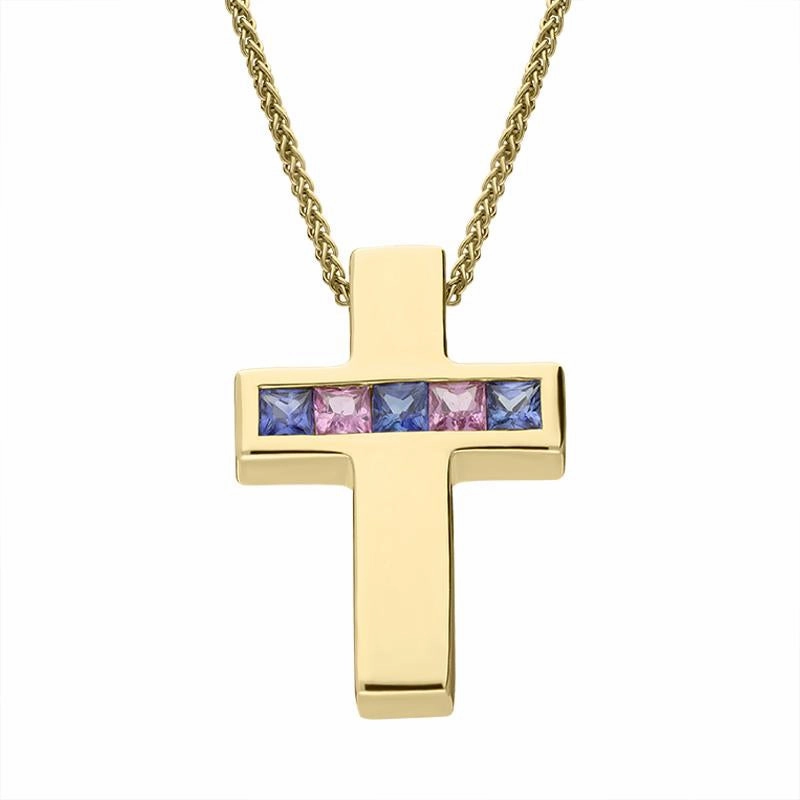 9ct Yellow Gold Sapphire Cross Necklace