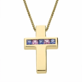 9ct Yellow Gold Sapphire Cross Necklace