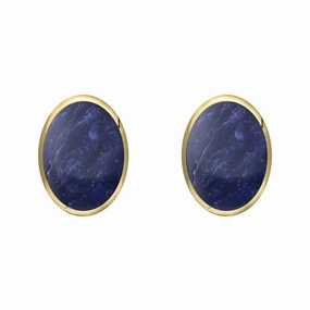 9ct Yellow Gold Sodalite 8 x 6mm Classic Medium Oval Stud Earrings