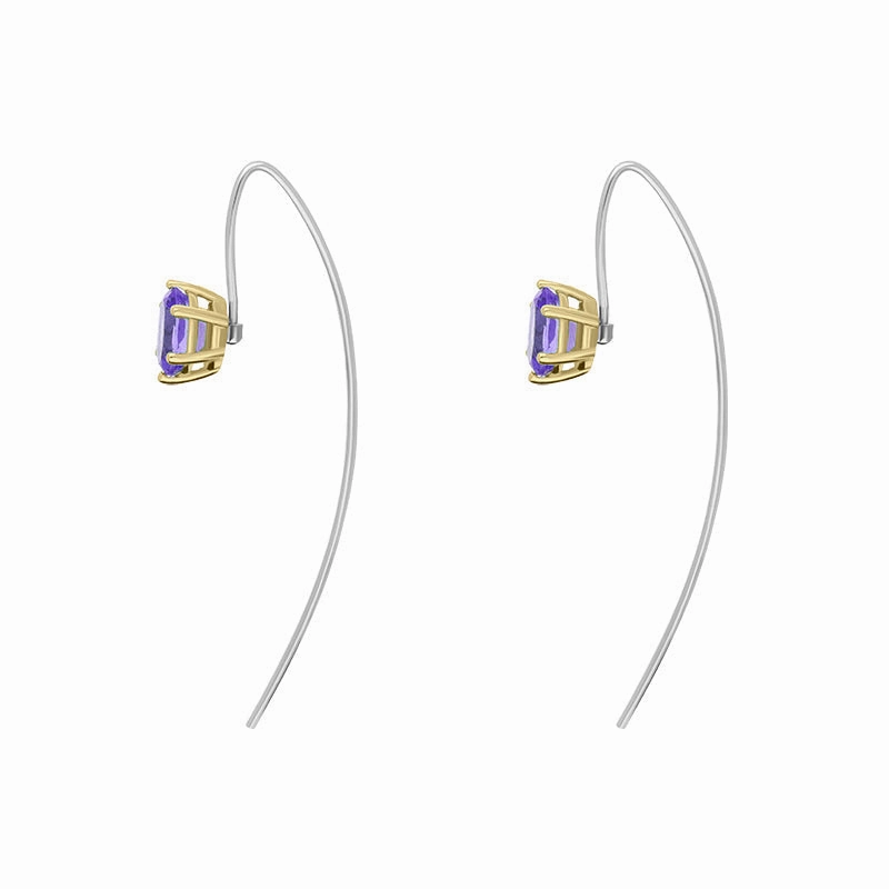 9ct Yellow Gold Sterling Silver Amethyst Stepping Stones 4x7mm Oval Claw Set Hook Earrings