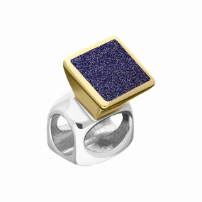 9ct Yellow Gold Sterling Silver Blue Goldstone Stepping Stones 5mm Square Charm