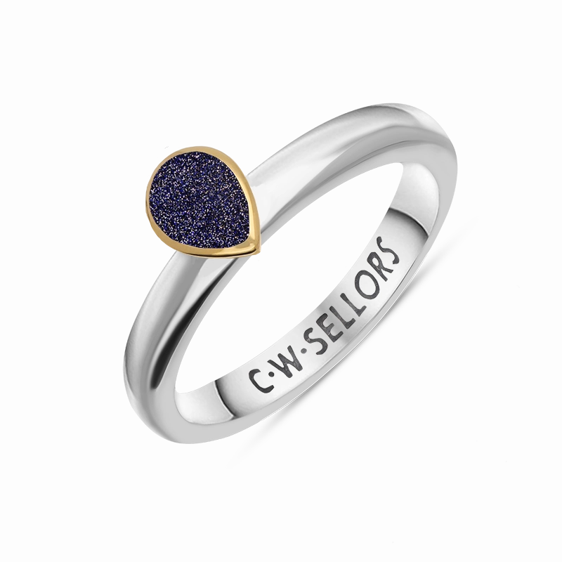 9ct Yellow Gold Sterling Silver Blue Goldstone Stepping Stones 5x7mm Pear Cut Bezel Set Ring