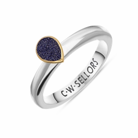 9ct Yellow Gold Sterling Silver Blue Goldstone Stepping Stones 5x7mm Pear Cut Bezel Set Ring