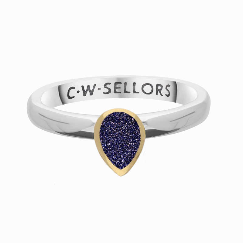 9ct Yellow Gold Sterling Silver Blue Goldstone Stepping Stones 5x7mm Pear Cut Bezel Set Ring