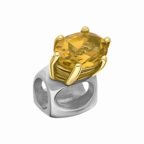 9ct Yellow Gold Sterling Silver Citrine Stepping Stones 4x7mm Oval Claw Set Charm