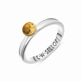 9ct Yellow Gold Sterling Silver Citrine Stepping Stones 5mm Round Bezel Set Ring