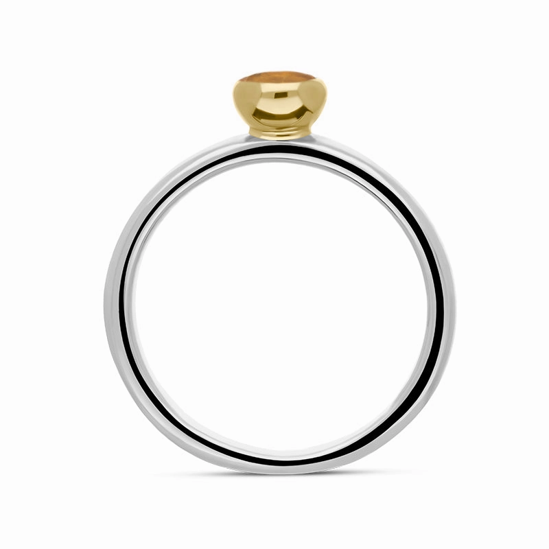 9ct Yellow Gold Sterling Silver Citrine Stepping Stones 5mm Round Bezel Set Ring