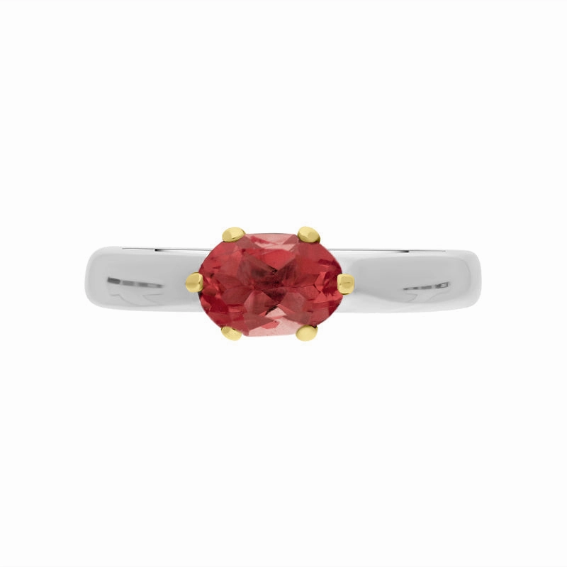9ct Yellow Gold Sterling Silver Garnet Stepping Stones 4x7mm Oval Claw Set Ring
