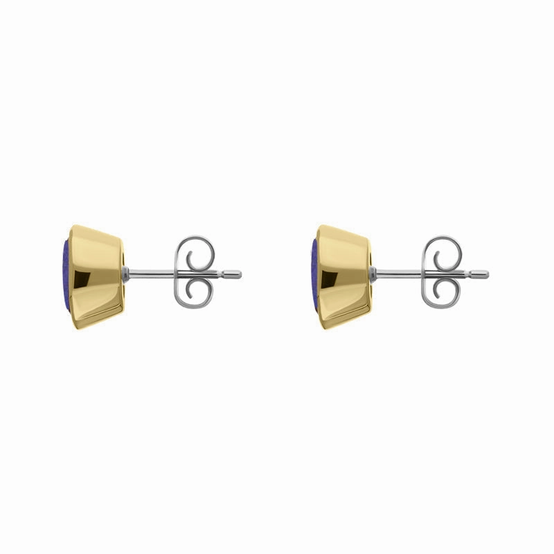 9ct Yellow Gold Sterling Silver Lapis Lazuli Stepping Stones 6x8mm Oval Stud Earrings