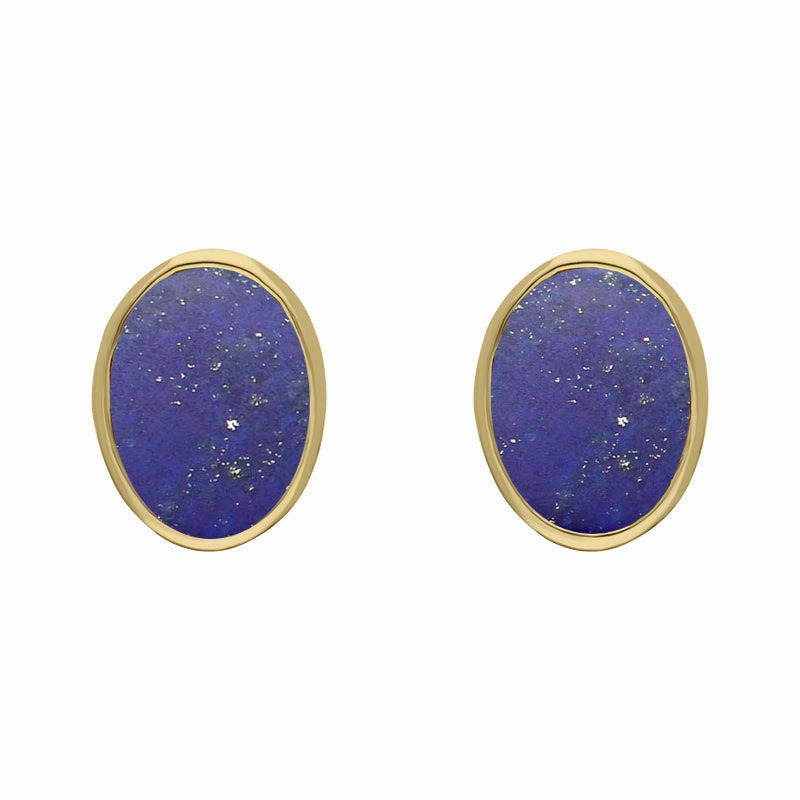 9ct Yellow Gold Sterling Silver Lapis Lazuli Stepping Stones 6x8mm Oval Stud Earrings