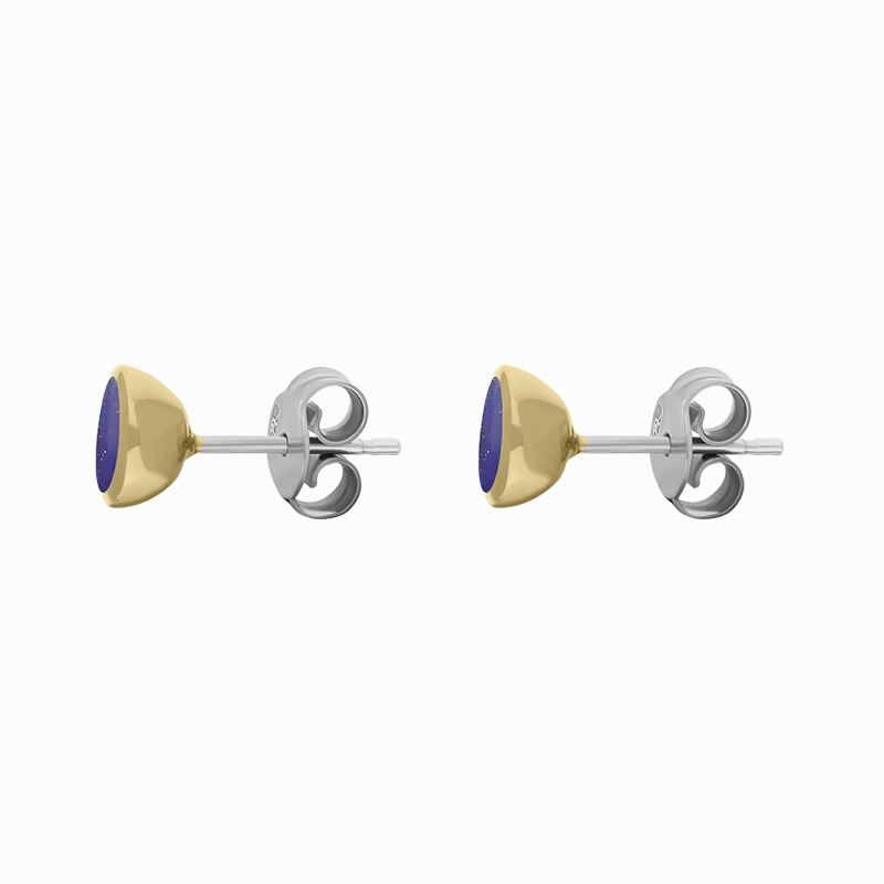 9ct Yellow Gold Sterling Silver Lapis Lazuli Stepping Stones Round Stud Earrings