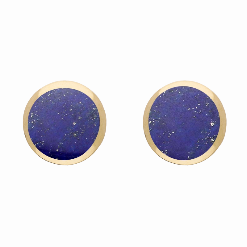 9ct Yellow Gold Sterling Silver Lapis Lazuli Stepping Stones Round Stud Earrings