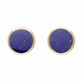 9ct Yellow Gold Sterling Silver Lapis Lazuli Stepping Stones Round Stud Earrings