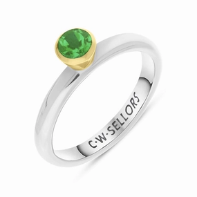 9ct Yellow Gold Sterling Silver Peridot Stepping Stones 5mm Round Bezel Set Ring