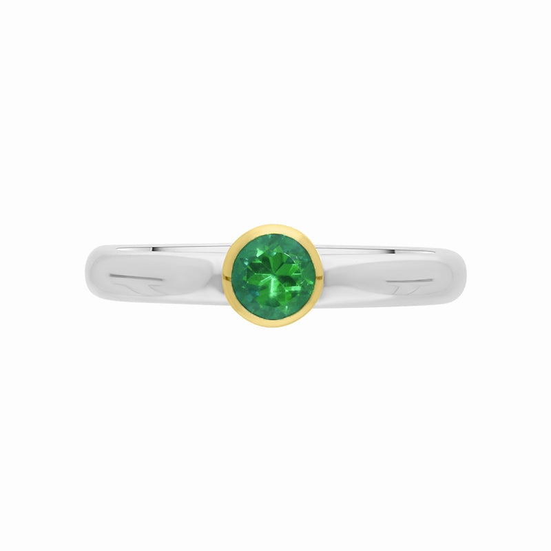 9ct Yellow Gold Sterling Silver Peridot Stepping Stones 5mm Round Bezel Set Ring