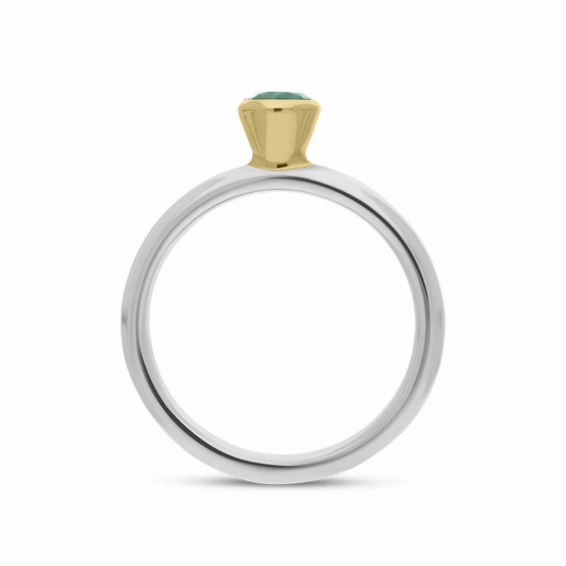 9ct Yellow Gold Sterling Silver Peridot Stepping Stones 5mm Round Bezel Set Ring